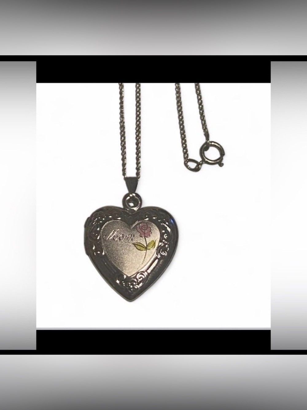 Sterling Silver Rose MOM Heart Locket Necklace #7074